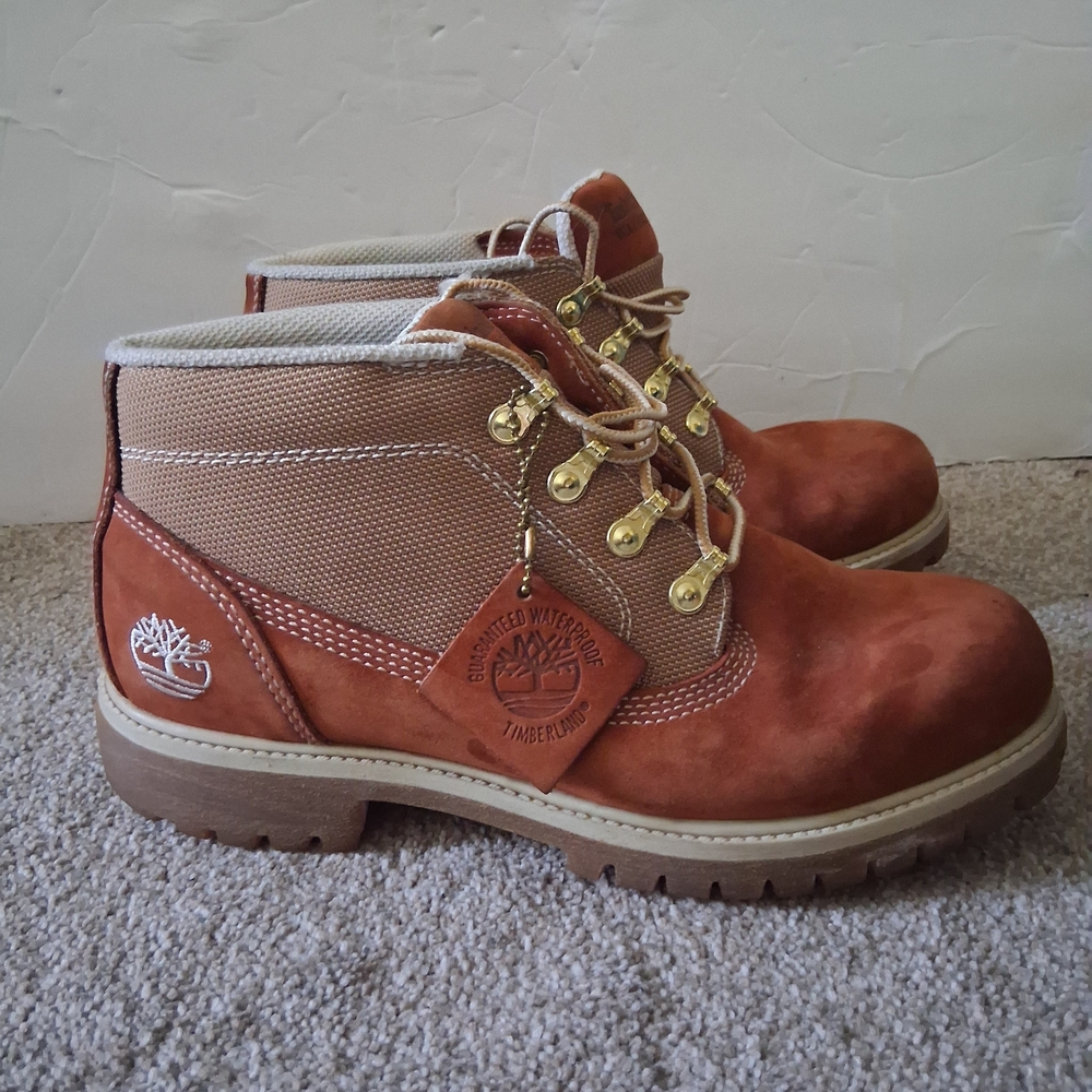 Timberland Field Boots Mid Waterproof Suede Mesh Rust Brown Men’s Size 8